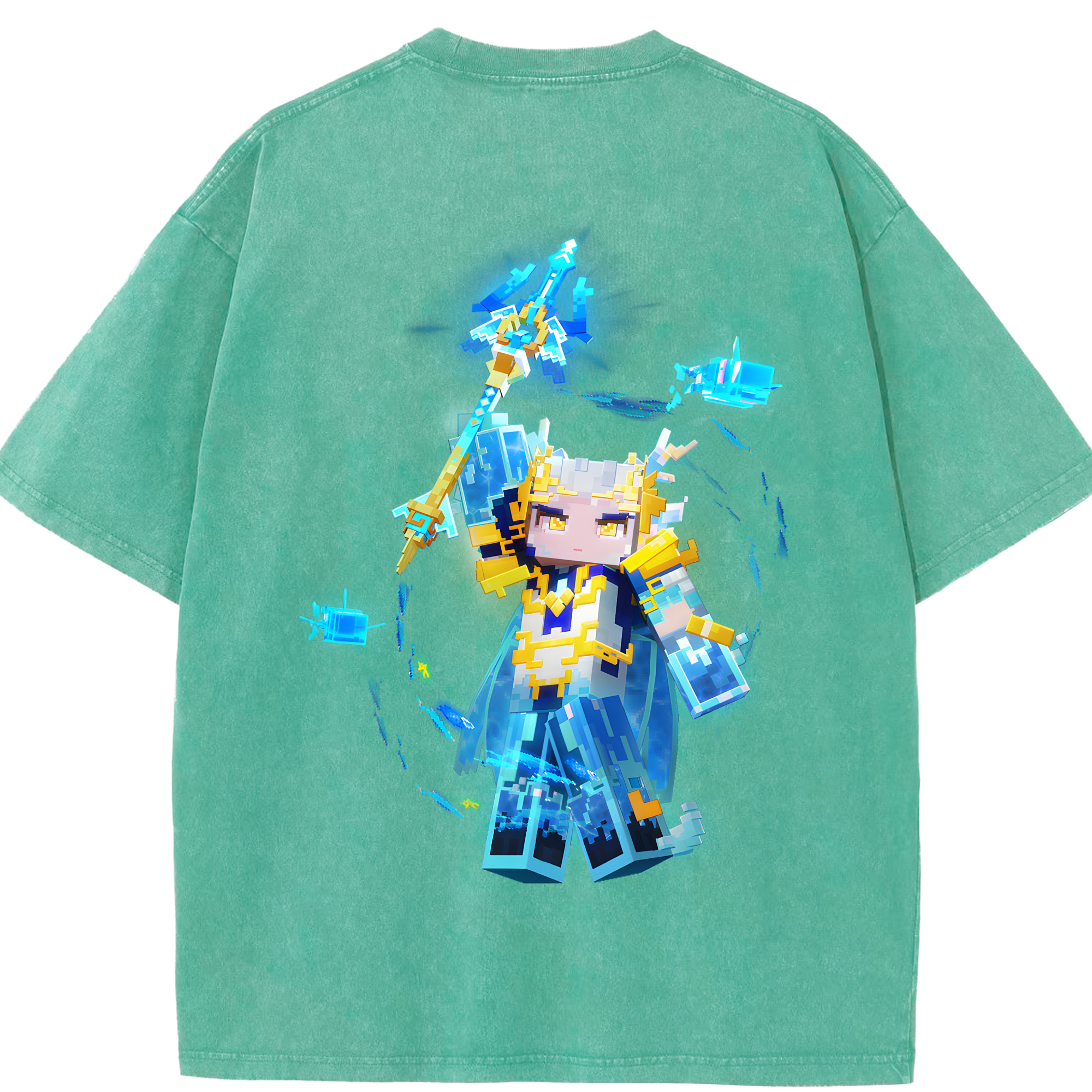 （画像用） マインクラフト ブロックの世界 Minecraft MC Block world 綿100% ヴィンテージ風 半袖Tシャツ（背面プリント）